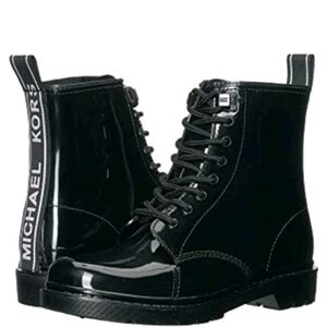 Michael Kors Tavi Glossy Lace-Up Boots- Black